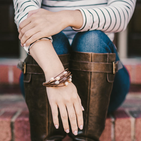 Straps & Pearls Bracelet